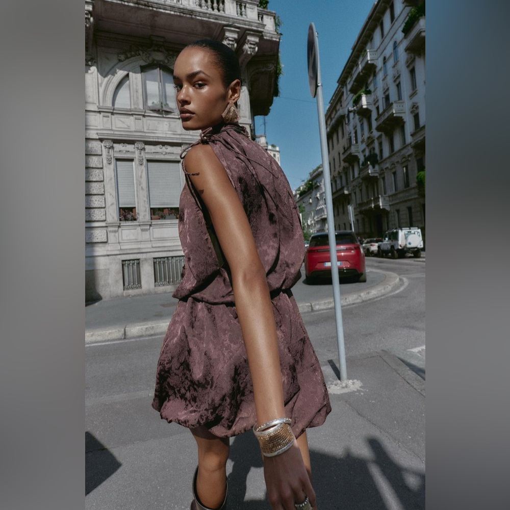 ZARA JACQUARD VOLUMINOUS BUBBLE HEM MINI DRESS | S NWT - Picture 4 of 16